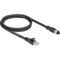 M12 Kabel X-kodiert 8 Pin Buchse > RJ-45 Stecker, Cat.5e S/FTP schwarz, 1 Meter, flexibel