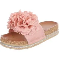 Ital-Design Damen Plateau-Pantolette mit Blütenapplikation Plateausandaletten (91849025) Flach Pantoletten in Altrosa