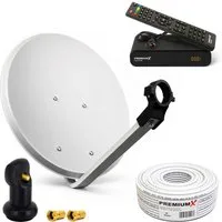PremiumX Satelliten-Komplettanlage 60cm Single LNB 10m Sat-Kabel Sat-Receiver SAT-Antenne