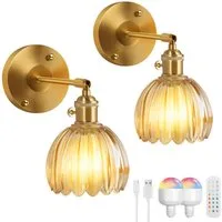 Sunicol LED Wandleuchte Dimmbar Wiederaufladbar Gold Wandleuchten, 3 Farbtemperaturen+RGB, LED fest integriert, mit Glühbirne, Zeitschaltuhr, Speicherfunktion, Kabellos