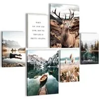 Novart Wandbild Wandbilder Set Wohnzimmer Wald Hirsch Natur Berge
