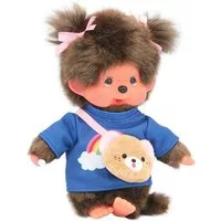 Monchhichi Plüschfigur Kawai Mädchen im Kleid mit Bärentasche 20 cm Monchhichi Puppe