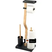 eluno WC-Garnitur freistehend, aus FSC-zertifiziertem Holz und schwarzem Metall