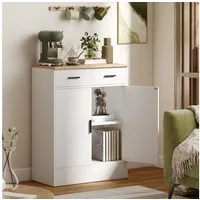 HOMCOM Sideboard Kommode mit 2 Schubladen und Regal, mit Stauraum, für Küche (Aufbewahrungsschrank, 1 St., Küchenschrank), mit verstellbarem Einlegeboden, Weiß+Naturholz