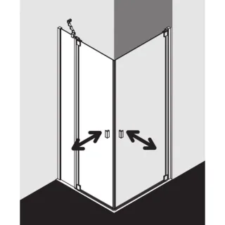 Kermi Raya Eckeinstieg 2-tlg Pendeltür mit Festfeld RAEPL09020VAK 90 x 200 cm, silber hochglanz, ESG klar, linkes Halbteil, auf Duschwanne