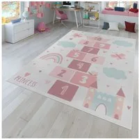 TT Home Teppich Kinderzimmer, Rechteckig, Höhe: 4 mm, Kinderzimmerteppich Teppich Kinderteppich Rutschfest Herz Wolke Schmet
