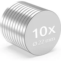 ECENCE Magnet 10x Neodym Magnete rund 22x2mm - - Extrem Stark (10-St)