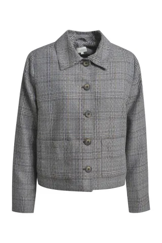 Milano Italy - boxy jacket w/ collar & patched pockets 1/1 sleeve mink print - Gr. - 42