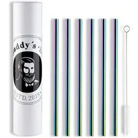 Buddy's Trinkhalme Buddy´s Bar, (Set), wiederverwendbar, 6 Strohhalme + Reinigungsbürste, Regenbogen-Look