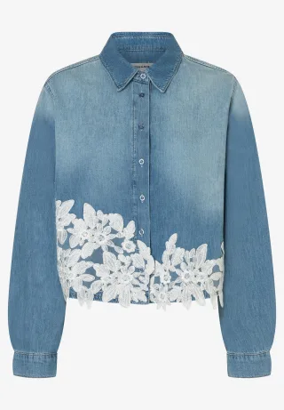 MORE & MORE - Jeanshemd mit Spitzenbesatz denim - Gr. - 42