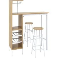 COSTWAY Bartisch (3 TLG. mit Hockern), mit Weinregal & Halterungen