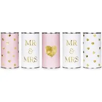 partydeco Dekohänger, Hochzeitsdosen für Auto 14x7cm Mr & Mrs 5er Set Weiß / Rosa