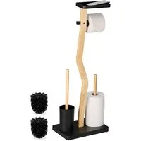 relaxdays WC-Garnitur Bambus & Eisen mit Ablage, schwarz
