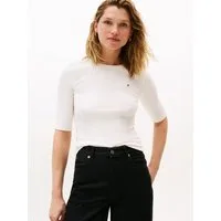 Tommy Hilfiger Kurzarmshirt SLIM 5X2 RIB C-NK 1/2 SLV mit Rundhals und Rippstruktur unifarben, casual, slim fit, Viskosemix, Rundhals