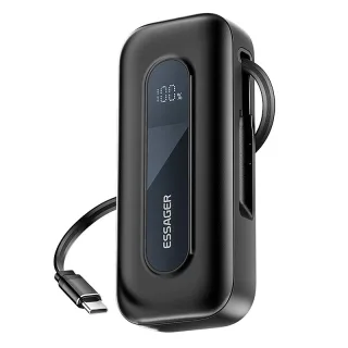 ESSAGER FS01 20W 10000mAh Digital Display Power Bank Built-in Type-C Retractable Cable External Battery Power Supply wit