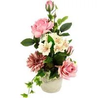 Kunstblume Gesteck aus Rosen, Gerbera und Lysianthus, I.GE.A., Höhe 42 cm