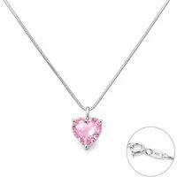 Taffstyle Herzkette Herzkette Rosa Herzanhänger 925 Sterling Silber Damen Halskette (Romantische Silberkette mit rosa Herz Kristall Schmuck Verlobungsgeschenk)