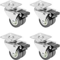 HMF Doppelrolle 6720 Doppelte Schwerlastrolle mit Bremse aus Polyurethan, (4 Stück, Set), Lenkrollen ø 50 mm, bis 400 kg, Grau
