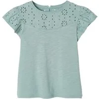 vertbaudet Kurzarmshirt Mädchen T-Shirt mit Volantärmeln und Lochstickerei