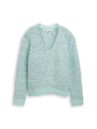 Denim Tom Tailor - Relaxed Fit Cardigan mit Wollanteil mint multicolor melange - Gr. - L