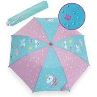 HECKBO Taschenregenschirm Magic Kinder Jungen Mädchen Regenschirm wechselt bei Regen die Farbe, mit Reflektoren an der Seite