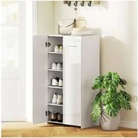 HOMCOM Schuhschrank Schuhaufbewahrung mit 2 Türen, Flurschrank, verstellbare Ablagen (Set, 1-St., 1er Set) Schuhschrank für 10 Paar Schuhe, Hochglanz Weiß
