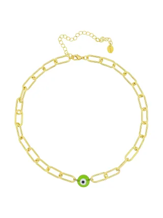 Fashionbox Kette Messing vergoldet mittig Auge grün