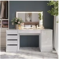 Vicco Schminktisch Sherry, Weiß/Weiß Hochglanz, 158.2 cm mit LED-Spiegel (1-St)