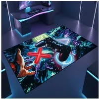 TeppichHome24 Teppich Gaming Teppich mit neonfarbigen Symbolen, rechteckig, pflegeleicht, gleichmäßige Oberfläche, für Fußbodenheizung geeignet