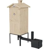 QLS Räucherofen 550x50x120 cm, Mit Kamin groß doppelt Fichteholz Garten Feuerkammer