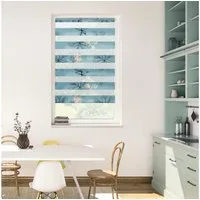 Doppelrollo Duo Rollo Klemmfix, ohne Bohren, blickdicht, Aqua Floral - Blau, LICHTBLICK ORIGINAL, halbtransparent, freihängend, Klemmfix