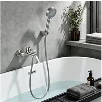 DESFAU Wannenarmatur Badewannenarmatur Set gebürstet mit 4-strahliger Handbrause,Edelstahl Edelstahl Duscharmatur Wandmontage mit G1/2 Anschluss