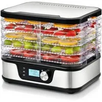 Arendo Dörrautomat mit Temperaturregler, 5 Etagen, 35-75°C, Edelstahl, Dörrgerät, Display 380 W, 5 Etagen, Timer 24h, BPA-frei, für Fleisch/Obst/Gemüse, 5 Einlegefächer