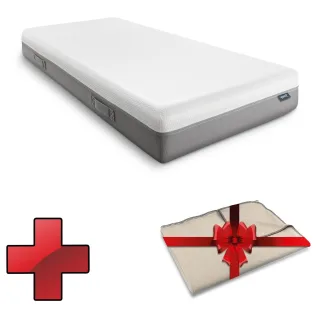 Viskoelastik-Matratze Sleezzz Premium 90 x 200 cm, Höhe 20 cm, Härtegrad H2/H3, mit Wendegriffen + Sleezzz® Smart Kuscheldecke 150 x 200 cm gratis