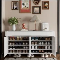 OKWISH Schuhschrank für 18–24 Paar Schuhe (Schuhregal, 1-St., mit zwei Türen, zwei Schubladen, verstellbaren Regalen) goldfarbenen Beinen