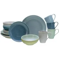 CreaTable Kombiservice Reactive Aqua (16-tlg), 4 Personen, Steinzeug