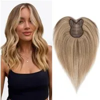 LuxusKollektion Toupet Topper Echthaar Damen 27cm (Seitenpony) #4 27 Mittelbraun Dunkelblond