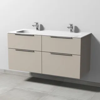 Sanipa 3way Keramik-Set Finion Keramik-Doppelwaschtisch und Unterbau mit 4 Auszügen, Kaschmir-Matt UP4041U