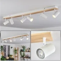 hofstein Deckenleuchte Deckenlampe aus Metall/Holz in Weiß/Naturfarben, ohne Leuchtmittel, Deckenleuchte im Boho-Design mit verstellbaren Schirmen, 6 x GU10