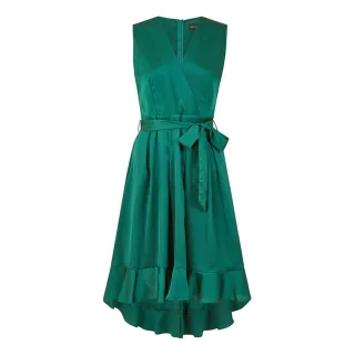 Mela London - Wickelkleid für Damen, V-Ausschnitt, Satin, Ärmellos (Grün)