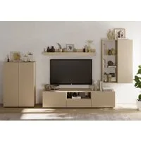 Home affaire Wohnwand Rio, 4tlg. Breite 300 cm, modernes, elegantes Wohnzimmer-Set, (4-St), (Lowboard, Highboard, Hängevitrine, Wandboard), MDF-Fronten geriffelt