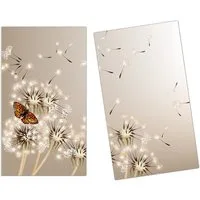 Primedeco Herd-Abdeckplatte Herdabdeckplatte Spritzschutz aus Glas Löwenzahn und Schmetterling, Glas, (2 tlg)