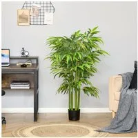 Kunstpflanze groß 140 cm Plastik künstliche Pflanzen im Topf Bambus, HOMCOM, Höhe 140 cm, für Wohnzimmer Schlafzimmer Büro Garten moderne Dekoration