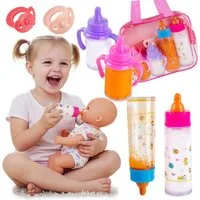 Kinderplay Dolls & Strollers Puppen Accessoires-Set Magische Puppenflaschen Set – realistisches Rollenspiel – mit Tasche, (Set)