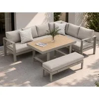 MeXo Gartenlounge-Set XXL Gartenmöbel Set Aluminium für 6-8 Personen, (Dining Loungeset Outdoor, 5-tlg., mit 12 cm dicken Sitzkissen, pflegeleichte Polywood-Tischplatte), wetterfeste Ecklounge mit Esstisch
