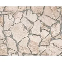 A.S. Création Vliestapete Steintapete 3D-Effekt, realistisches Natursteinmuster – Beige, Grau