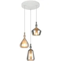 TRIO Leuchten LED Pendelleuchte dreiflammig Lampenschirme Glas Ø 35cm, Dimmfunktion, LED wechselbar, warmweiß, Cluster 3er Hängelampe lang für hohe Decken Rauchglas hängend Esstisch