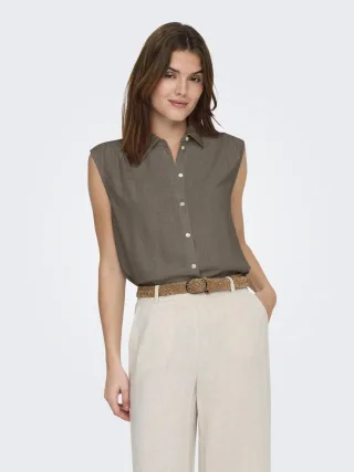ONLY - ONLSIESTA S/L LINEN BL SHIRT PNT NOOS Walnut - Gr. - S