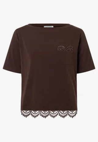 MORE & MORE - T-Shirt mit Spitzendetails braun - Gr. - 36