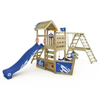 Spielturm JollyFlyer mit Wellenrutsche, Schaukel, Kletternetz & Sandkasten - Massivholz Spielplatz für Garten - Wetterfest & Robust - Wickey